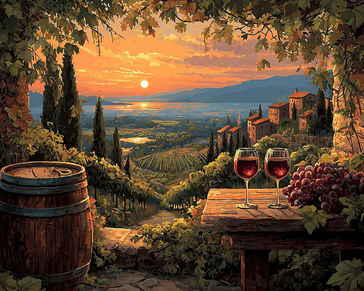 Tuscan vineyard sunset cross stitch kit for beginners