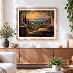 Finished tuscan vineyard sunset paint by numbers artwork displayed as home decor
