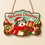 Tuxedo cat with gifts paint by numbers door hanger finished design