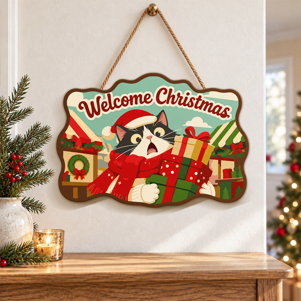 Tuxedo cat with gifts paint by numbers door hanger as indoor wall decor