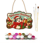 Tuxedo cat with gifts paint by numbers door hanger with paints and brushes