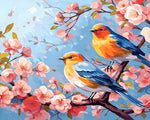 Two birds on a cherry blossom branch cross stitch kit for beginners