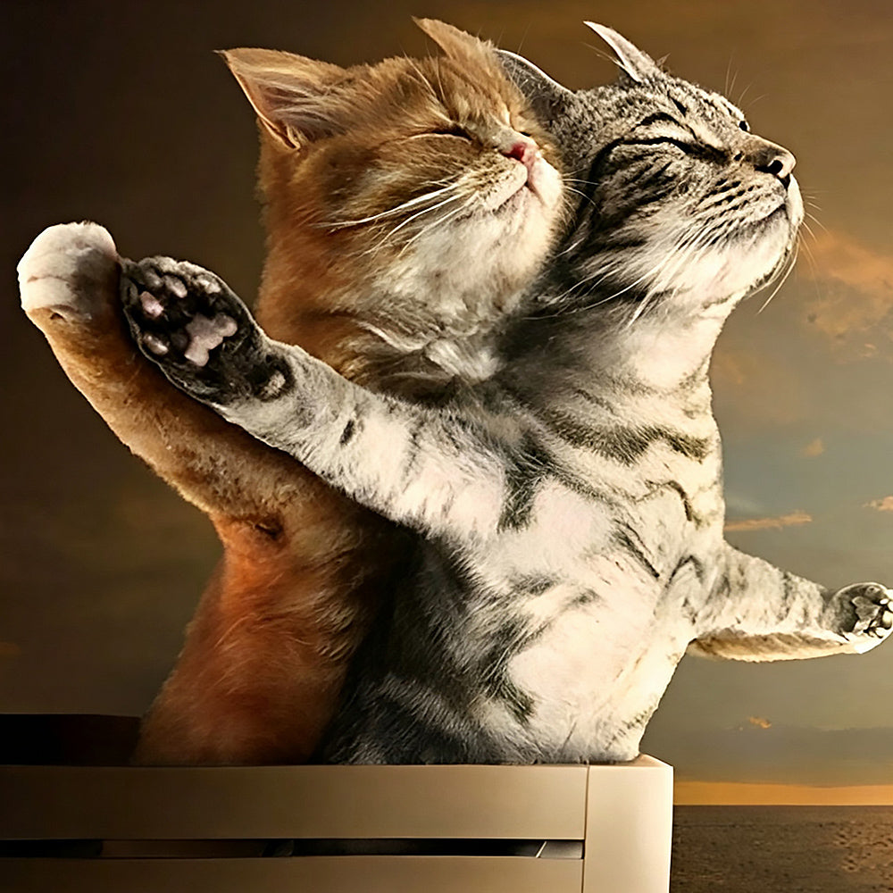 Two cats hugging in sunlight cross stitch kit for beginners