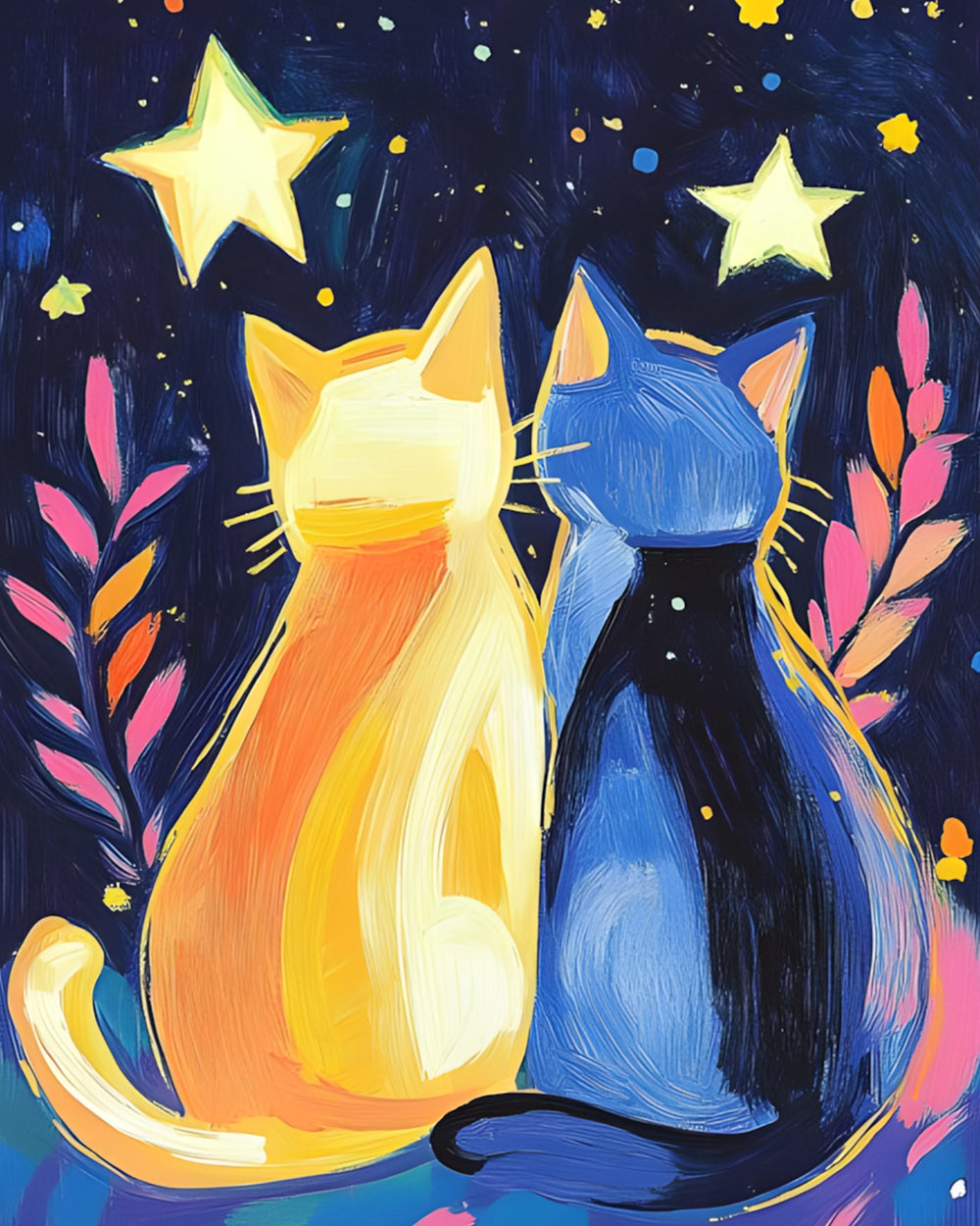 Two cats under the stars cross stitch kit for beginners