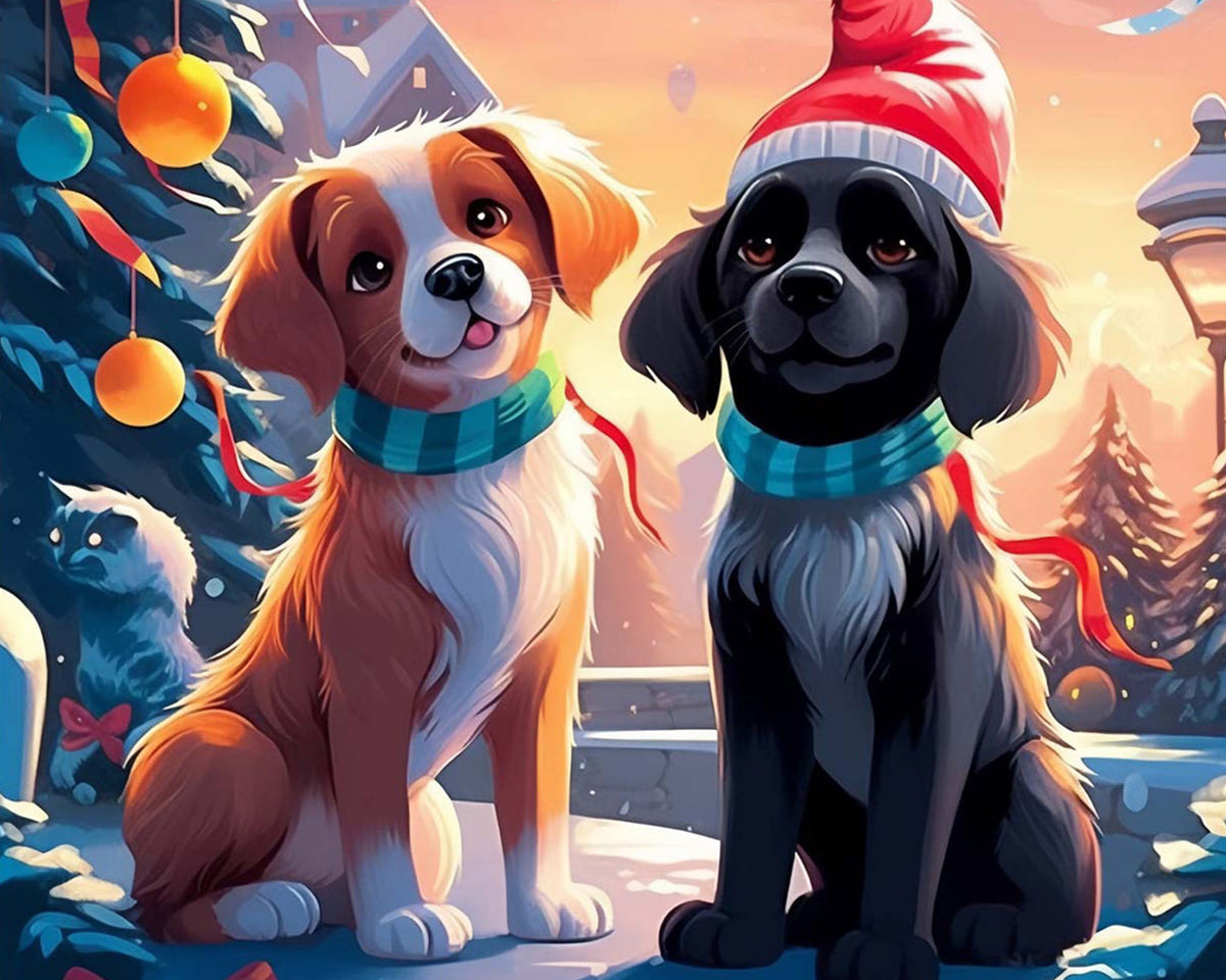 Two christmas puppies cross stitch kit for beginners