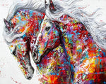 Two colourful abstract horses paint by numbers kit for beginners