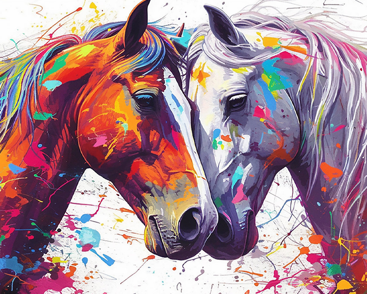 Two colourful horses in love paint by numbers kit for beginners