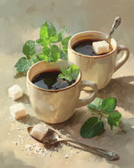Two cups of coffee with mint and sugar cross stitch kit for beginners