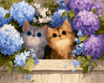 Two cute kittens in blue hydrangeas cross stitch kit for beginners