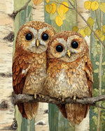 Two cute owls on birch branch cross stitch kit for beginners