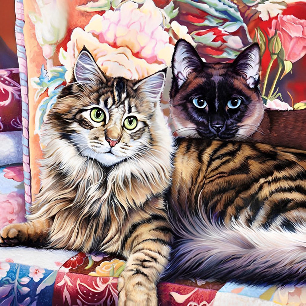 Two fluffy cats portrait cross stitch kit for beginners