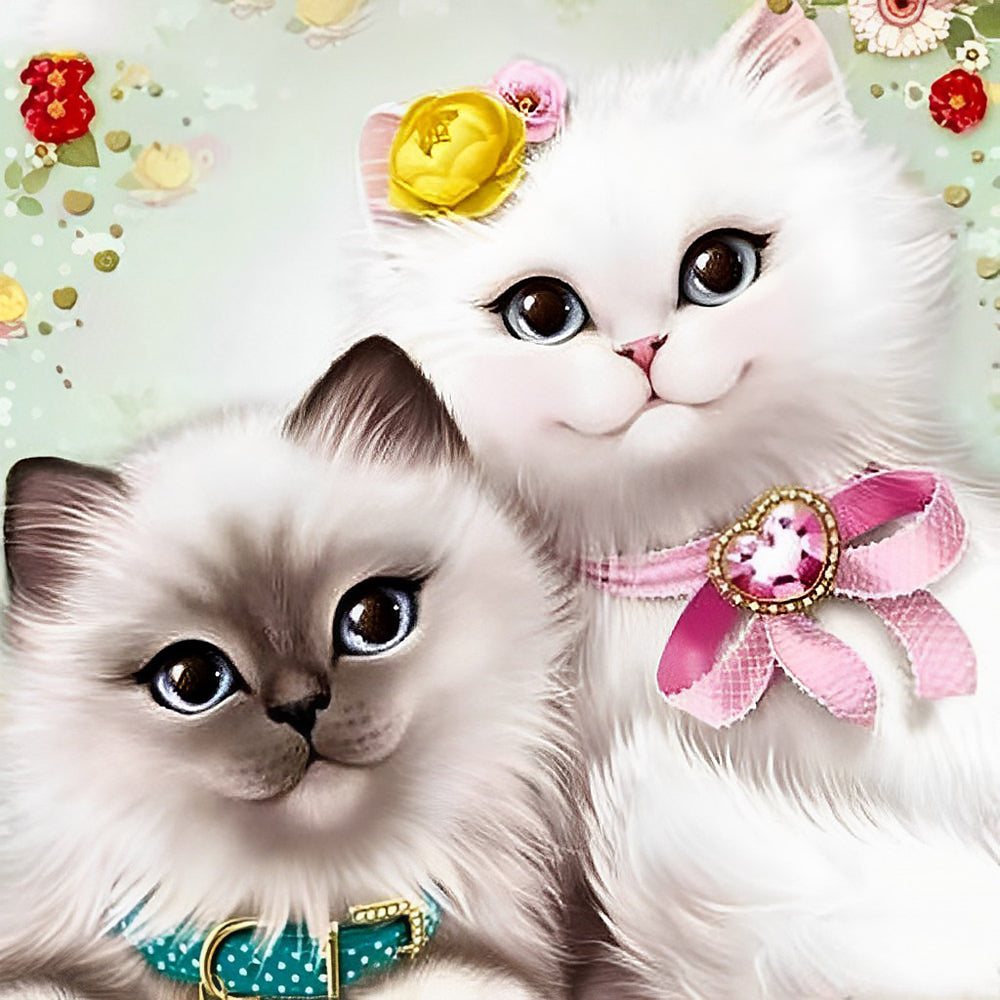 Two fluffy kittens portrait cross stitch kit for beginners