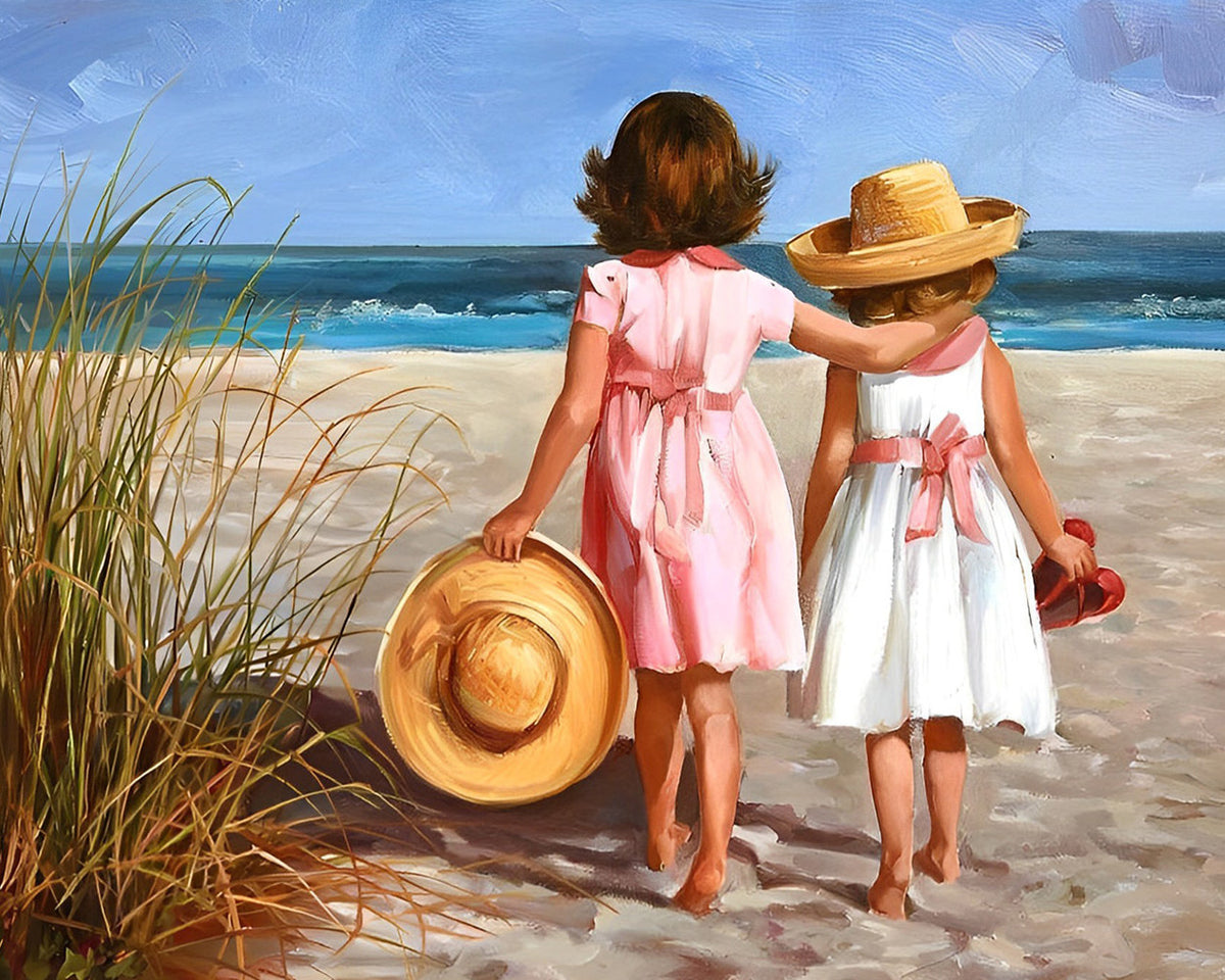 Two girls at the seaside paint by numbers kit for beginners
