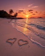 Two hearts in the sand at sunset cross stitch kit for beginners