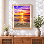 Finished two hearts on the beach cross stitch artwork displayed