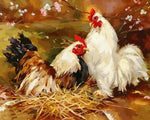 Two hens on a straw nest cross stitch kit for beginners