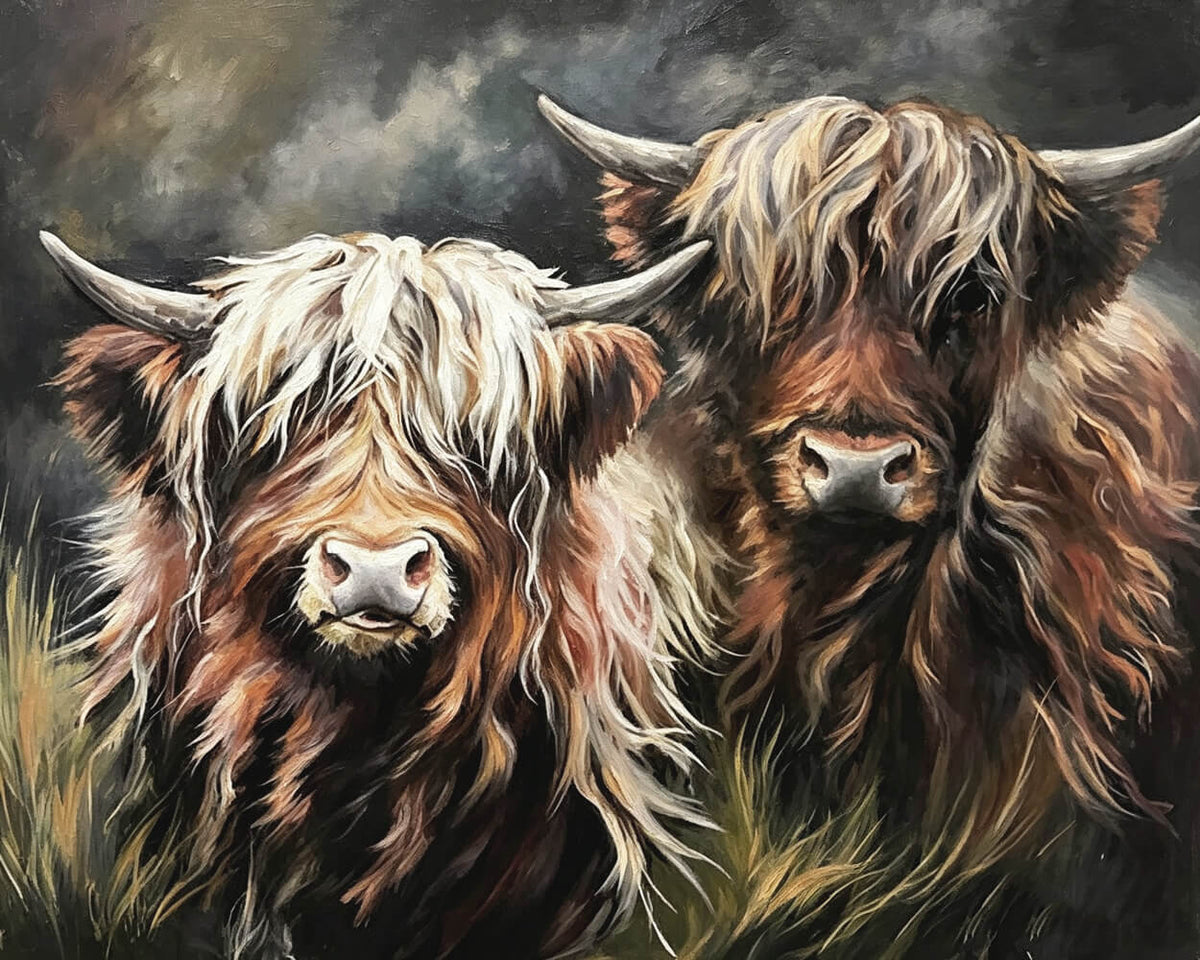 Two highland cows cross stitch kit for beginners
