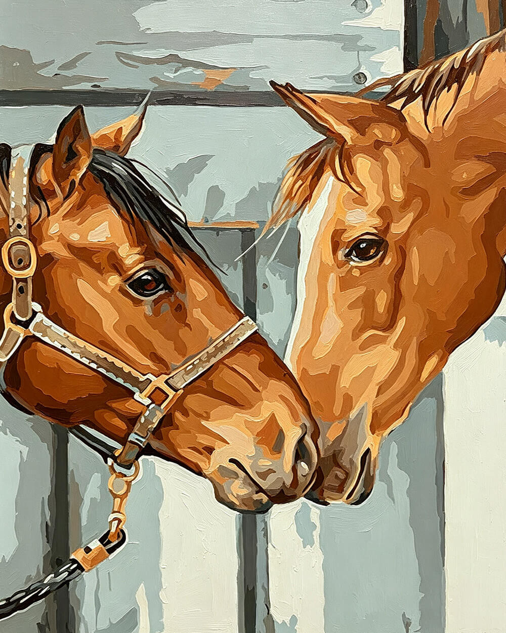 Two horses in stable cross stitch kit for beginners