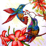 Two hummingbirds and red flowers cross stitch kit for beginners