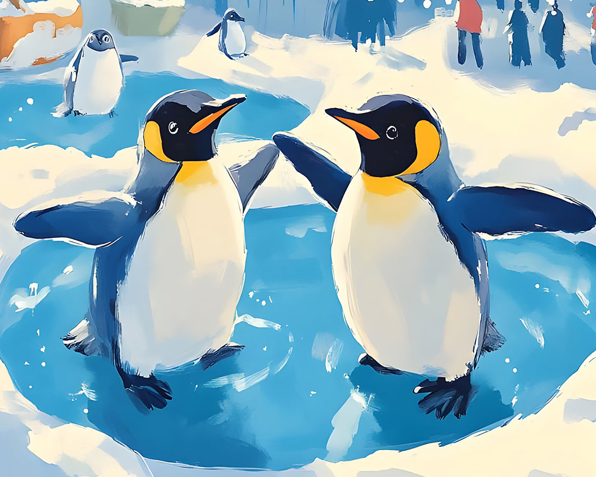 Two king penguins in the water paint by numbers kit for beginners