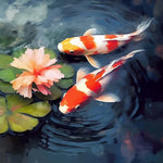 Two koi fish in a lily pond cross stitch kit for beginners