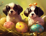 Two puppies and easter eggs cross stitch kit for beginners