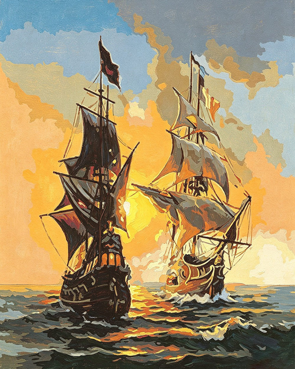 Two sailing ships cross stitch kit for beginners