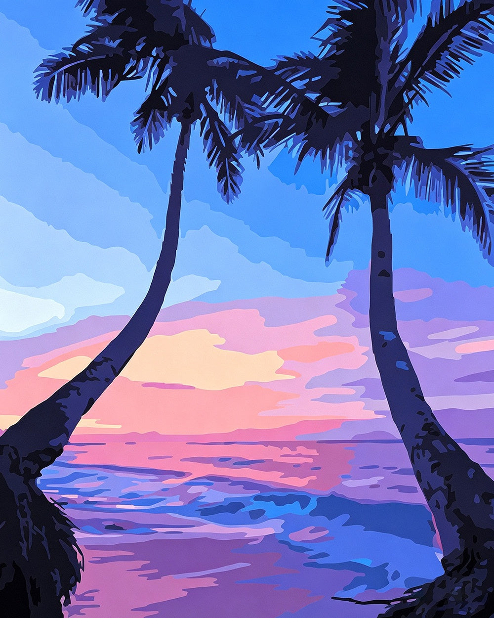 Two tropical palm trees cross stitch kit for beginners
