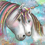 Two unicorns with rainbow manes cross stitch kit for beginners