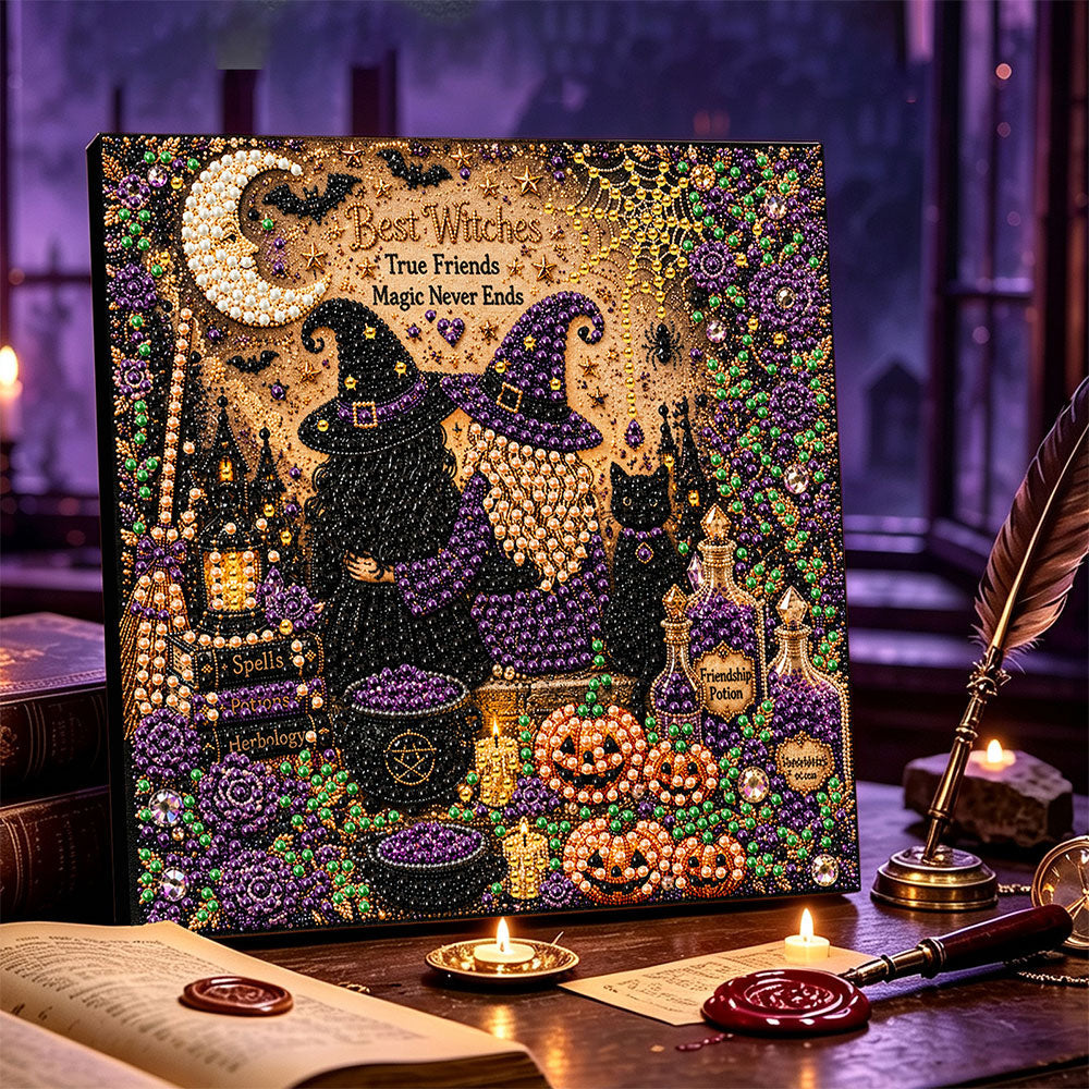 Two witches and potion bottles pearl diamond painting kit for beginners