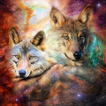 Two wolves in a cosmic nebula cross stitch kit for beginners