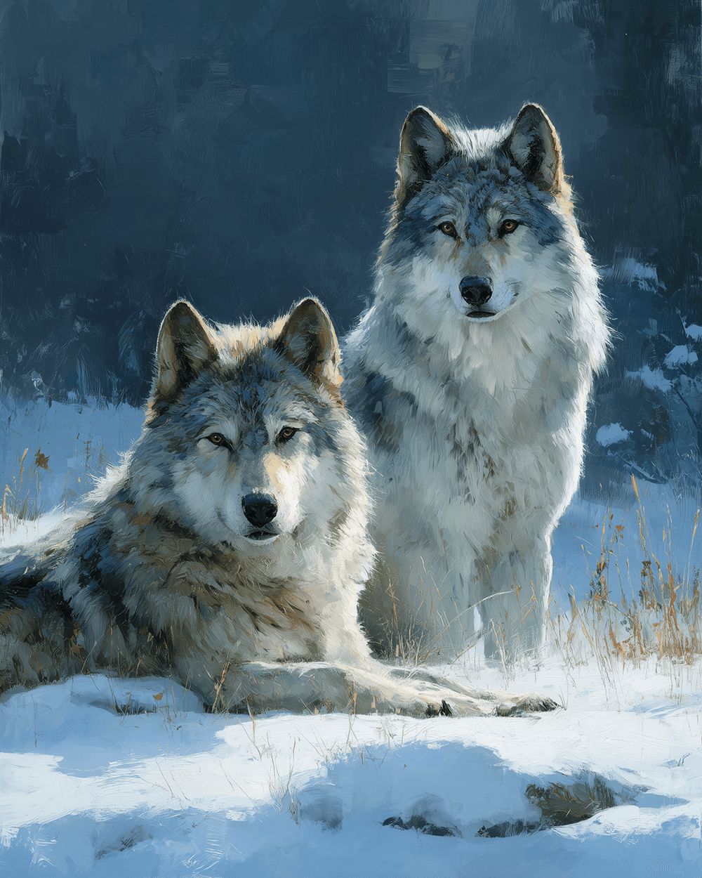 Two wolves in snow paint by numbers kit for beginners