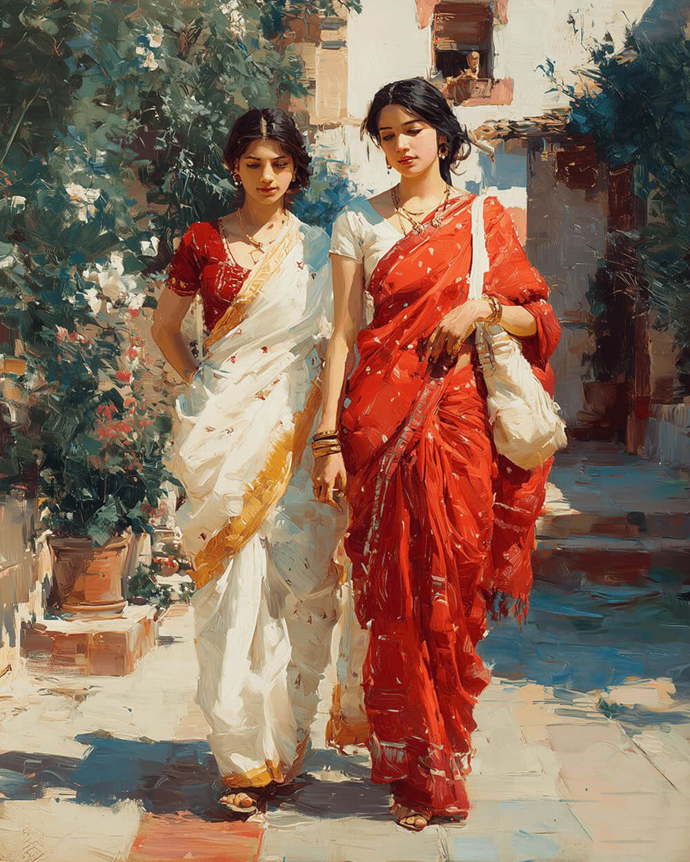 Two women in traditional sarees cross stitch kit for beginners