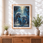 Finished underwater dolphins and bubbles paint by numbers artwork displayed as home decor