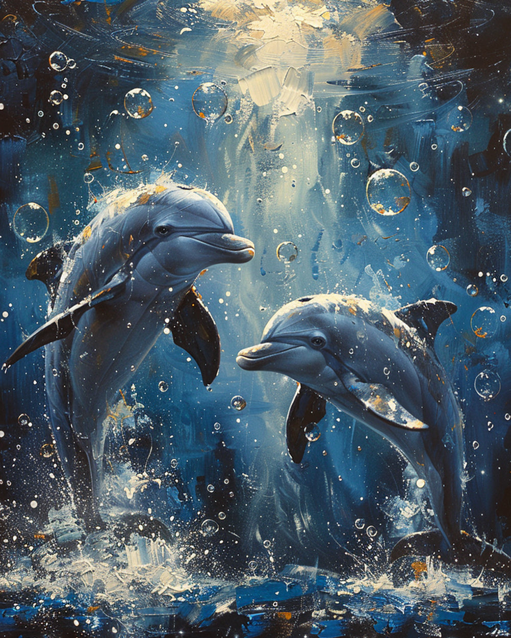 Underwater dolphins and bubbles paint by numbers kit for beginners