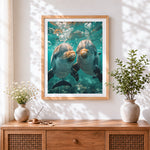 Finished underwater dolphins close-up paint by numbers artwork displayed as home decor