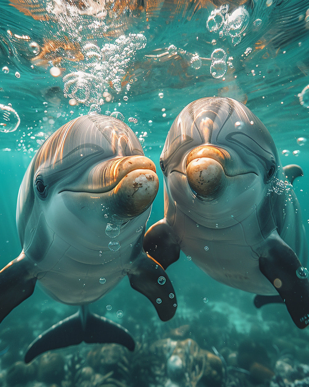 Underwater dolphins close-up paint by numbers kit for beginners