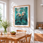Underwater dolphins close-up paint by numbers artwork displayed on wall as home decor
