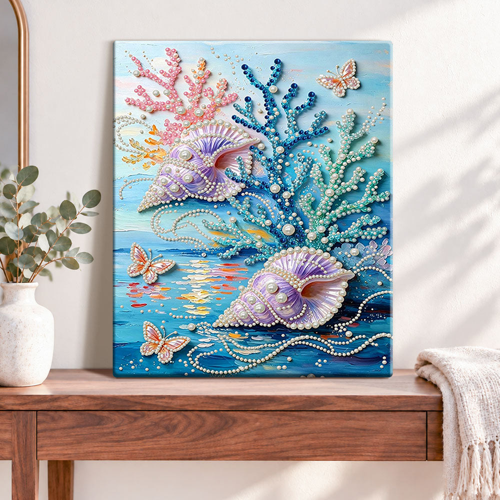 Finished underwater pearl conch pearl diamond painting artwork displayed as home decor