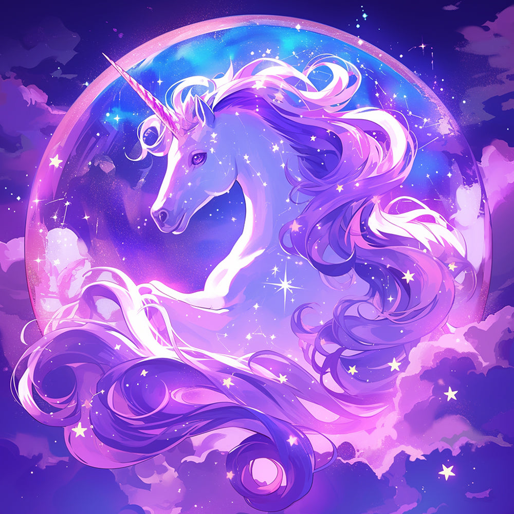 Unicorn in a starry bubble cross stitch kit for beginners