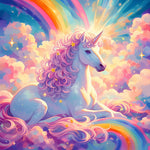 Unicorn resting on a rainbow cross stitch kit for beginners