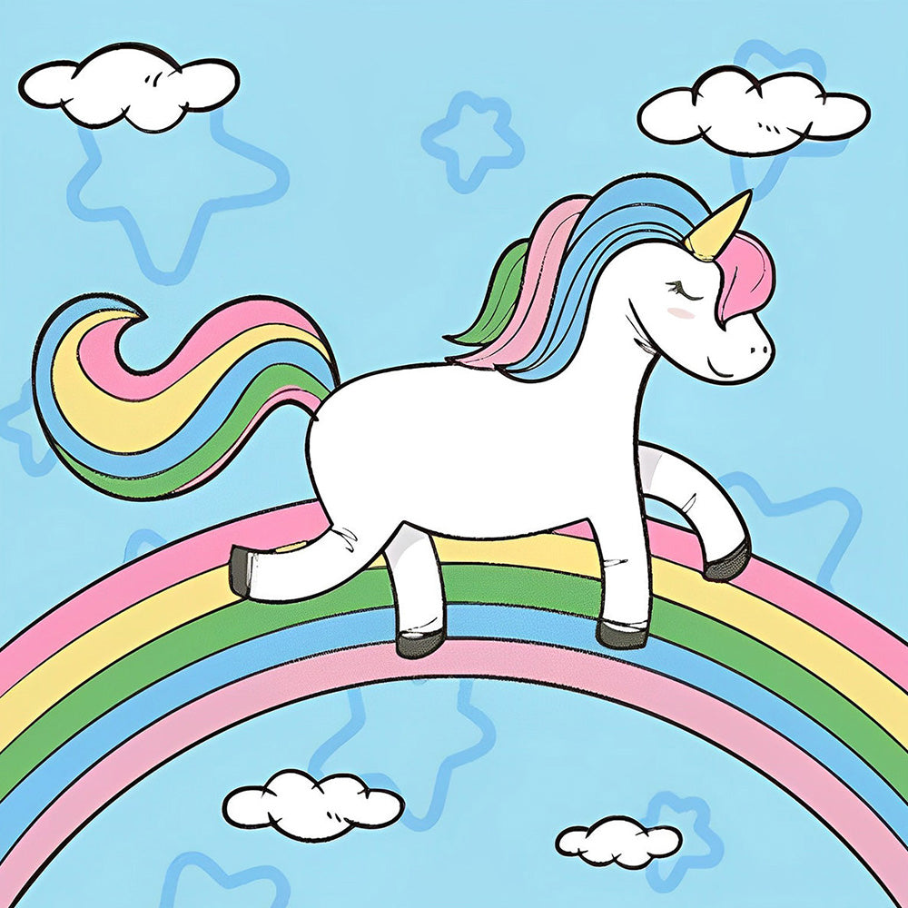 Unicorn walking on a rainbow cross stitch kit for beginners