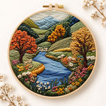 Valley river autumn scenery embroidery kit