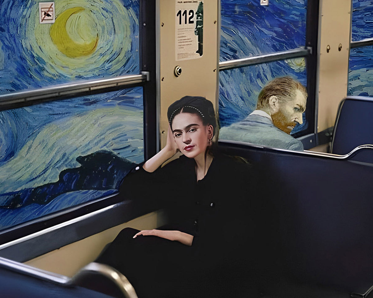 Van gogh and frida kahlo on the tube cross stitch kit for beginners