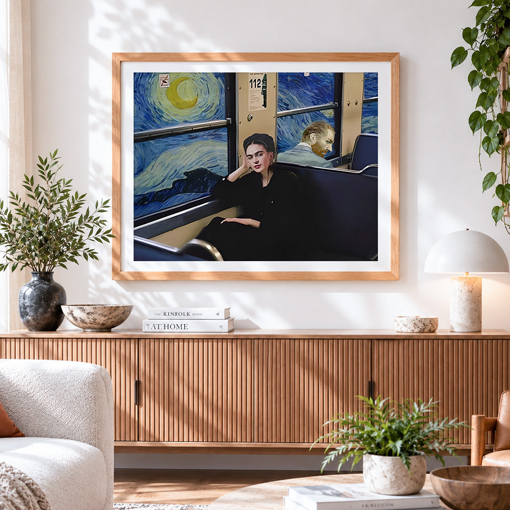 Finished van gogh and frida kahlo on the tube paint by numbers artwork displayed as home decor