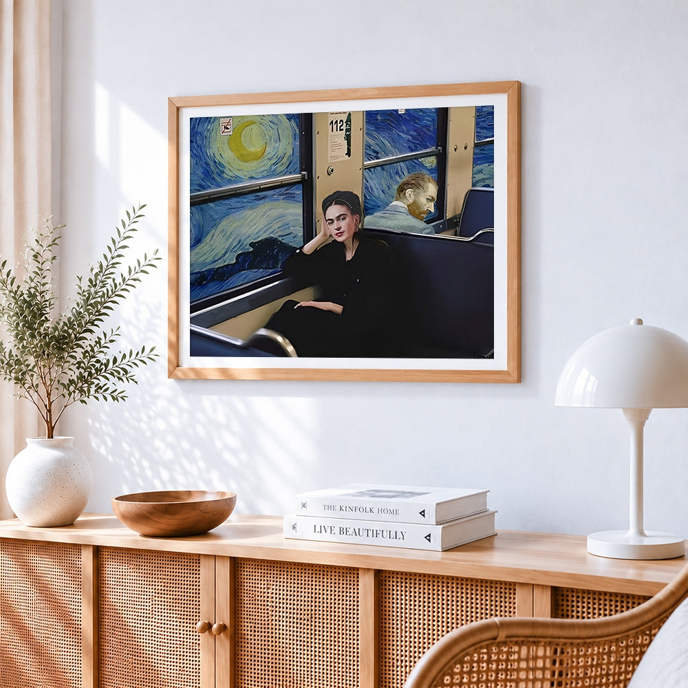 Van gogh and frida kahlo on the tube paint by numbers artwork displayed on wall as home decor