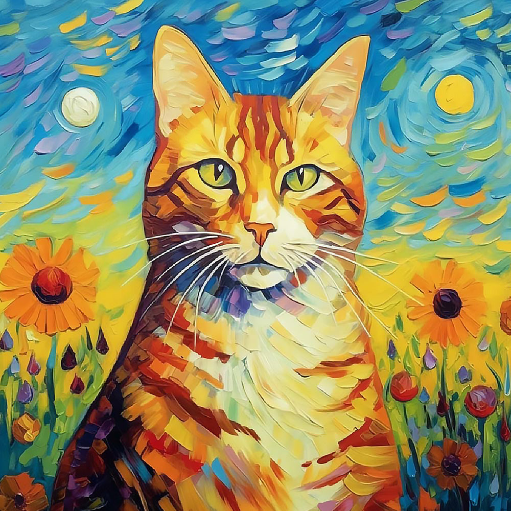 Van gogh inspired ginger cat cross stitch kit for beginners