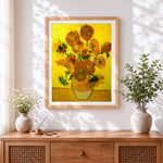 Finished van gogh inspired sunflowers cross stitch artwork displayed