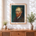 Finished van gogh self-portrait cross stitch artwork displayed