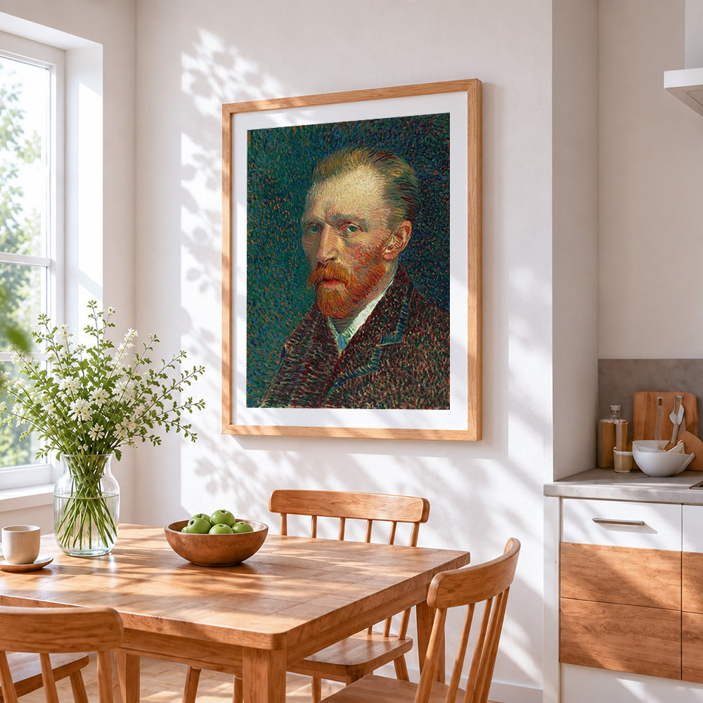 Van gogh self portrait paint by numbers artwork displayed on wall as home decor